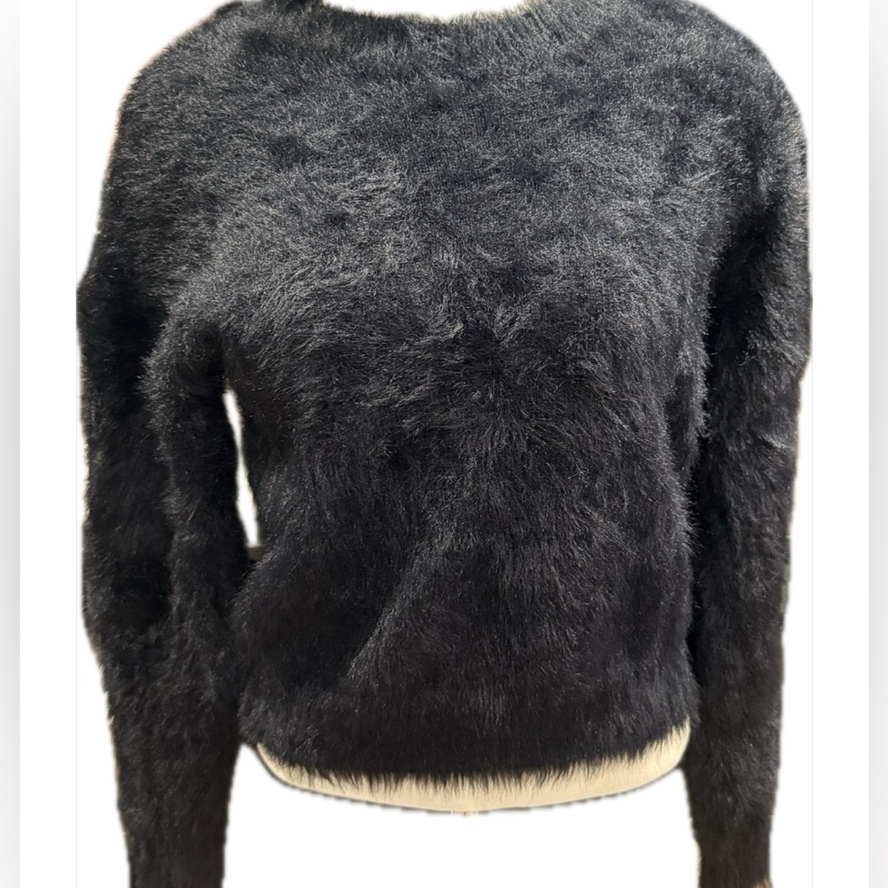re:named Black Fuzzy Crew Neck Sweater